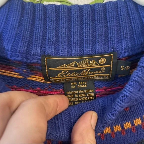 Vintage Eddie Bauer cotton serape Aztec southwestern patterned cotton sweater - Picture 7 of 8